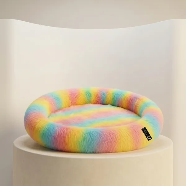 Stuffiva_Oval_Shaped_Faux_Fur_Pet_Bed_For_Dogs_Kittens_With_Reversible_Cushion_Washable_Cozy_And_Comfortable_Extra_Large_Rainbow