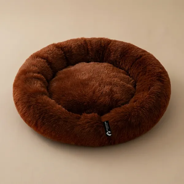 Stuffiva_Oval_Shaped_Faux_Fur_Pet_Bed_For_Dogs_Kittens_With_Reversible_Cushion_Washable_Cozy_And_Comfortable_Small_Brown
