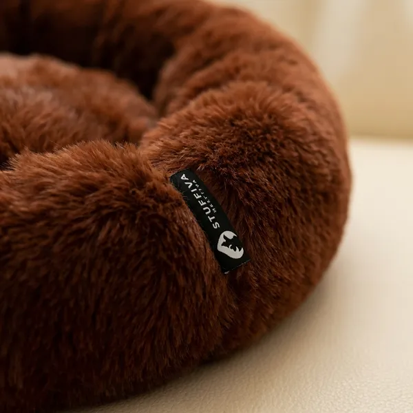 Stuffiva_Oval_Shaped_Faux_Fur_Pet_Bed_For_Dogs_Kittens_With_Reversible_Cushion_Washable_Cozy_And_Comfortable_Small_Brown