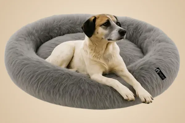 Stuffiva_Oval_Shaped_Faux_Fur_Pet_Bed_For_Dogs_Kittens_With_Reversible_Cushion_Washable_Cozy_And_Comfortable_Large_Grey