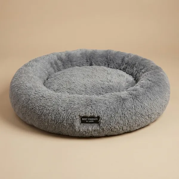 Stuffiva_Oval_Shaped_Faux_Fur_Pet_Bed_For_Dogs_Kittens_With_Reversible_Cushion_Washable_Cozy_And_Comfortable_Large_Grey