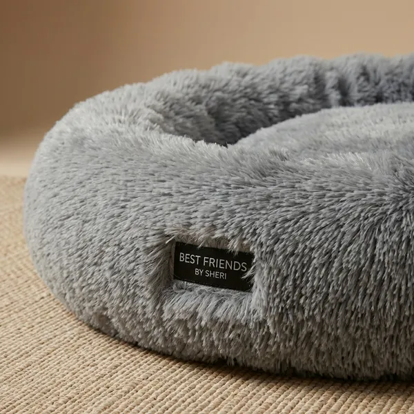 Stuffiva_Oval_Shaped_Faux_Fur_Pet_Bed_For_Dogs_Kittens_With_Reversible_Cushion_Washable_Cozy_And_Comfortable_Large_Grey