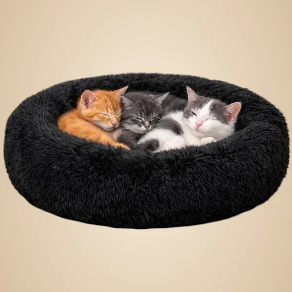 Donut_Shape_Pet_Bed_For_Puppy_Cat_Soft_Fur_Washable_Blue_S