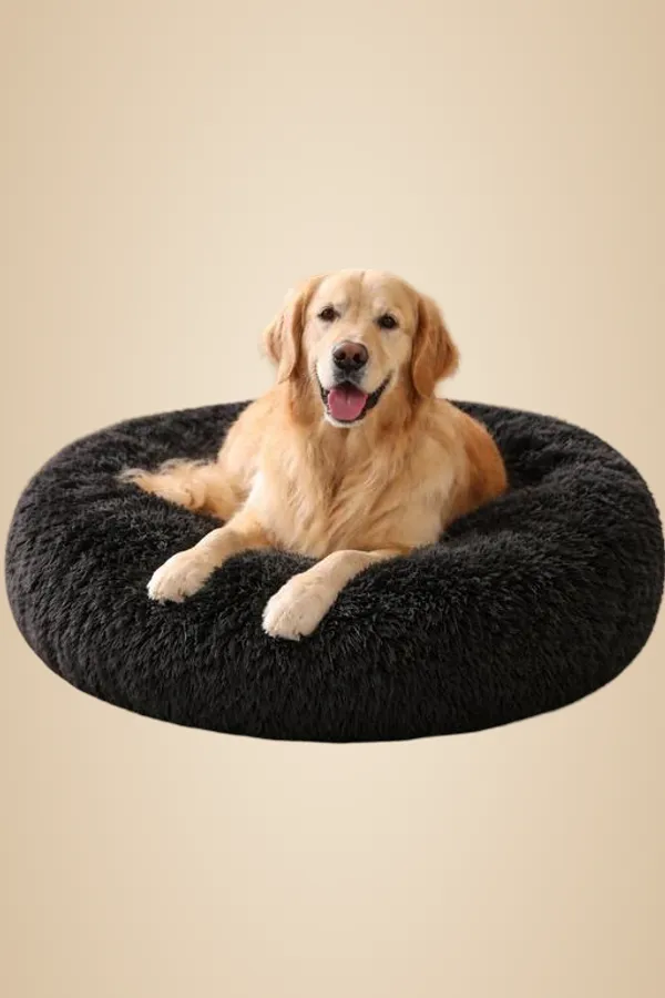 Donut_Shape_Pet_Bed_For_Dog_Soft_Fur_Washable_Black_Extra_Large