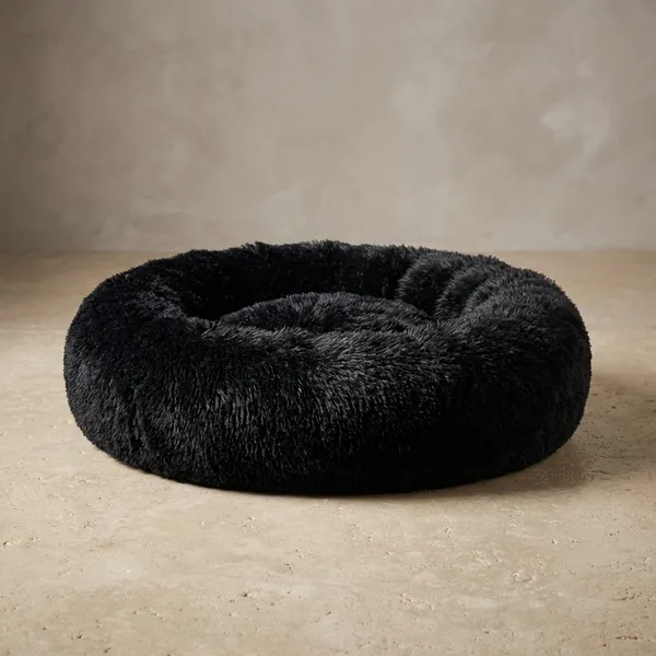 Donut_Shape_Pet_Bed_For_Dog_Soft_Fur_Washable_Black_Extra_Large