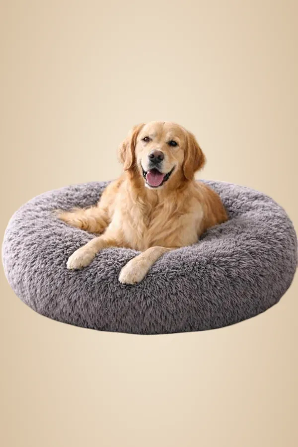 Donut_Shape_Pet_Bed_For_Dogs_Cat_Soft_Fur_Washable_Grey_Large