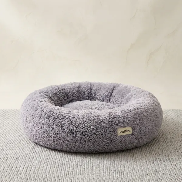 Donut_Shape_Pet_Bed_For_Dogs_Cat_Soft_Fur_Washable_Grey_Large