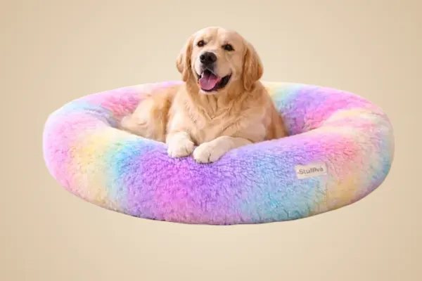 Donut_Shape_Pet_Bed_For_Dog_Cat_Soft_Fur_Washable_Rainbow_Large