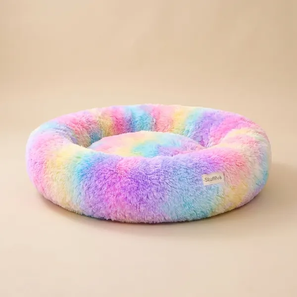 Donut_Shape_Pet_Bed_For_Dog_Cat_Soft_Fur_Washable_Rainbow_Large