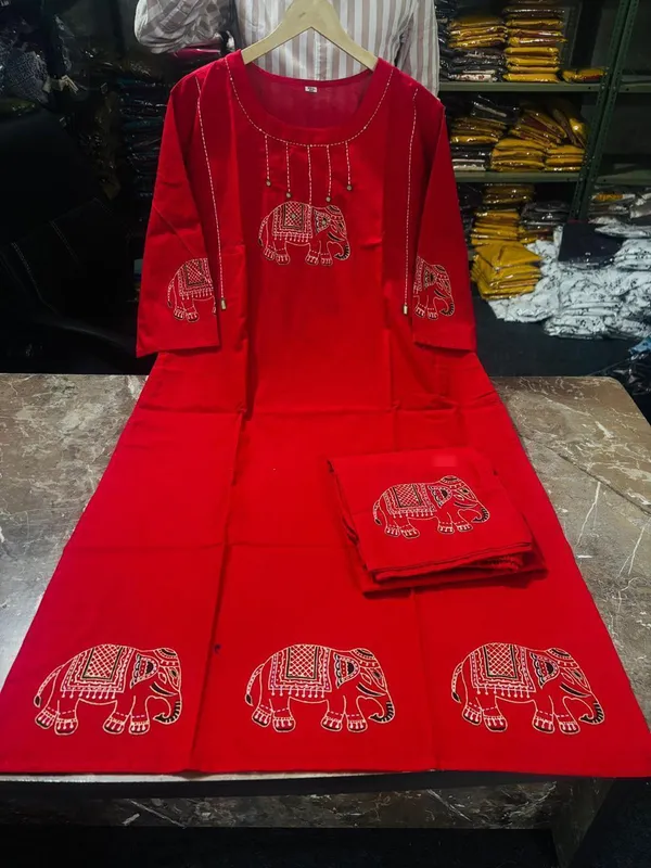Premium_Red_Elephant_Motif_Printed_Kurta_Pant_Set_for_Women