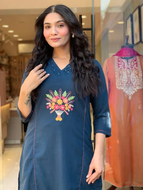 Blue_Embroidered_Cotton_Flex_Kurta_And_Pant_Set_With_Dupatta_For_Women
