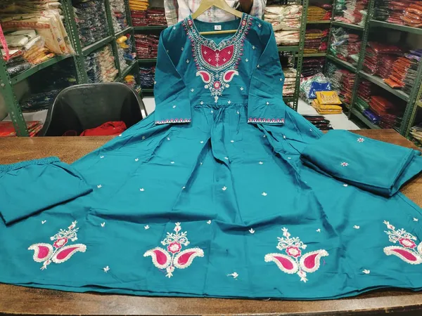 Sky_Blue_Embroidered_Anarkali_Kurta_With_Dupatta_For_Women