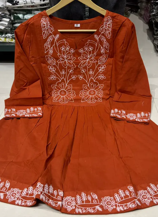 Rust_Orange_Casual_Wear_Embroidery_Work_Readymade_Cord_Set_For_Women