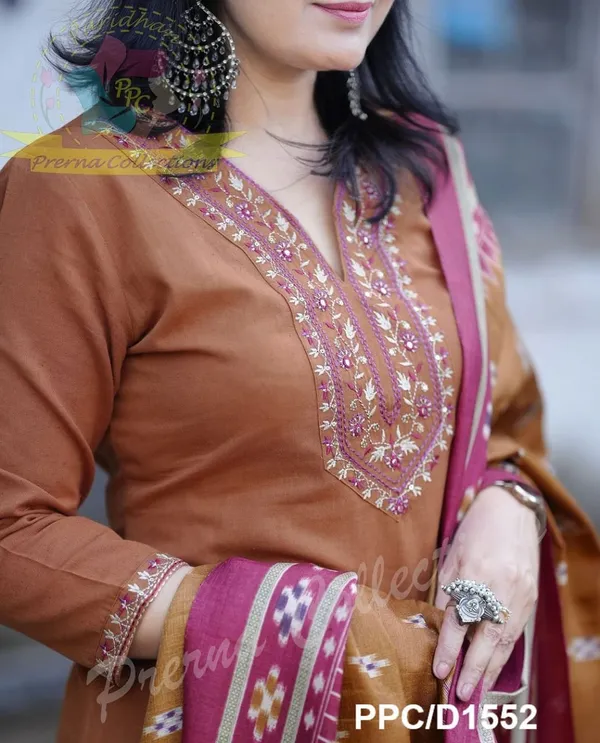 Premium_Coffee_Brown_Embroidered_Kurta_Pant_Set_with_Jacquard_Dupatta_for_Women