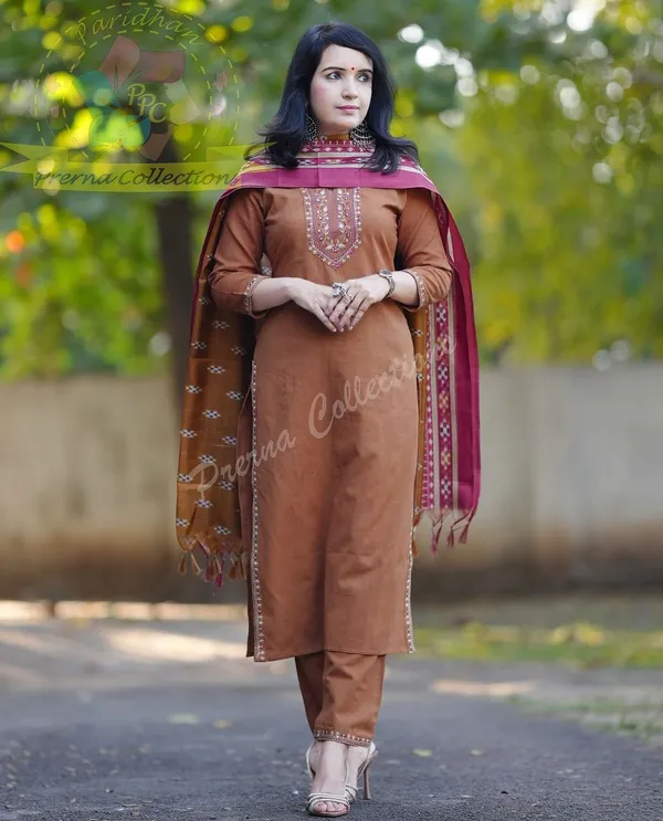 Premium_Coffee_Brown_Embroidered_Kurta_Pant_Set_with_Jacquard_Dupatta_for_Women