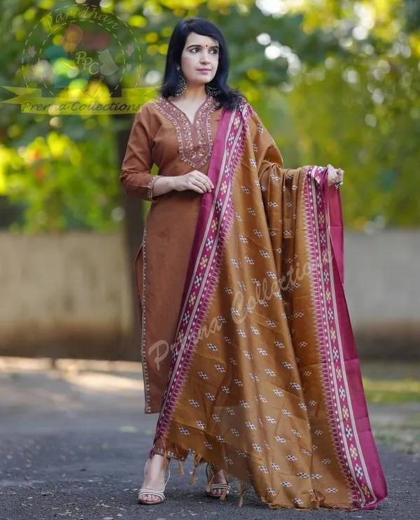 Premium_Coffee_Brown_Embroidered_Kurta_Pant_Set_with_Jacquard_Dupatta_for_Women