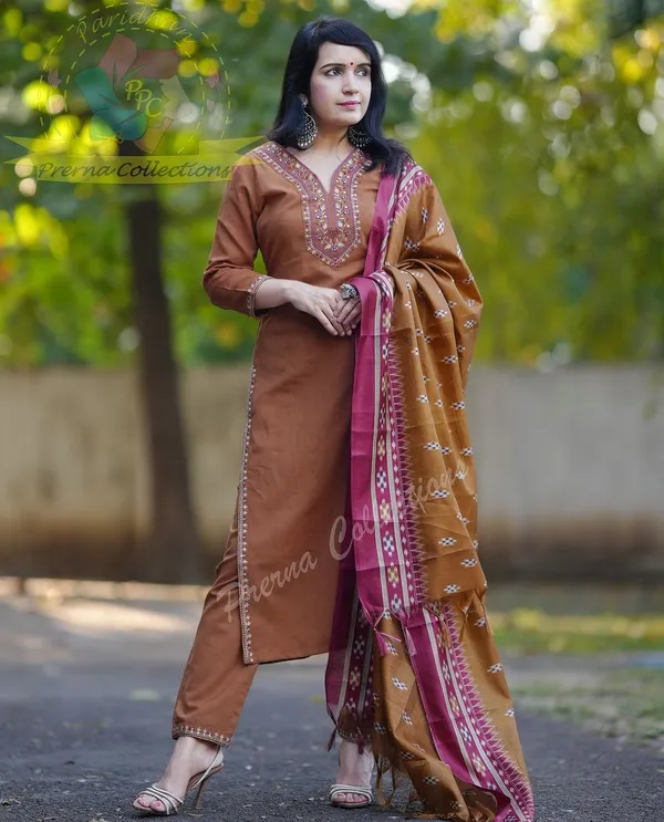 Premium_Coffee_Brown_Embroidered_Kurta_Pant_Set_with_Jacquard_Dupatta_for_Women