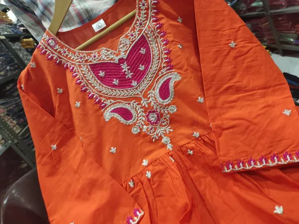 Mustard_Orange_Embroidered_Anarkali_Kurta_With_Dupatta_For_Women