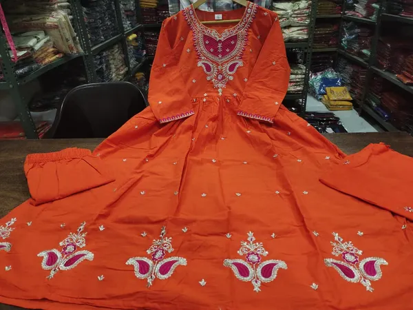 Mustard_Orange_Embroidered_Anarkali_Kurta_With_Dupatta_For_Women