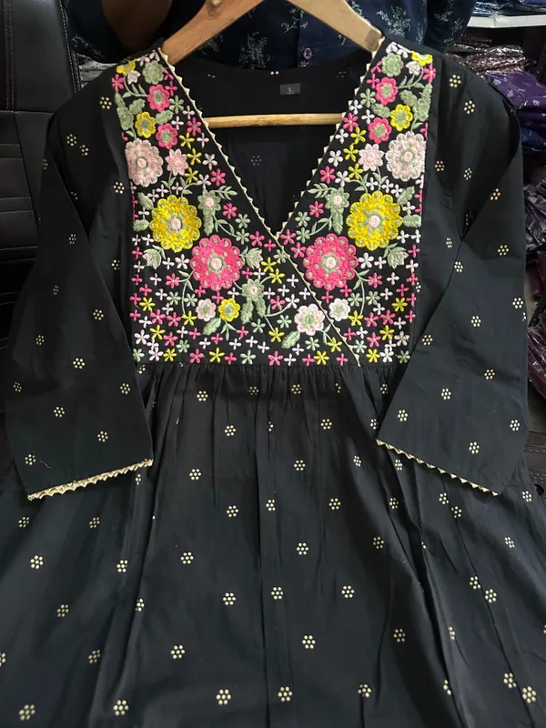 Black_Floral_Embroidered_Angrakha_Kurta_With_Palazzo_For_Women