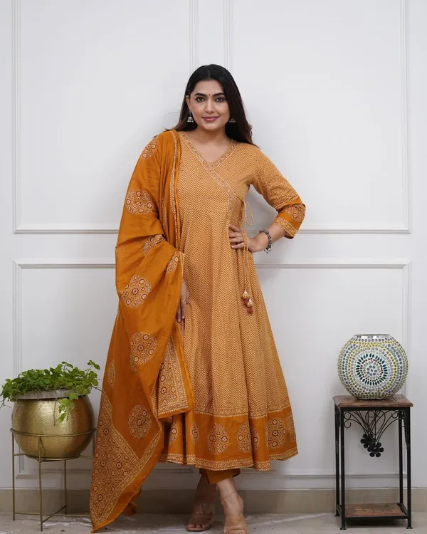 Women_Mustard_Printed_Anarkali_Kurta_Set_with_Dupatta