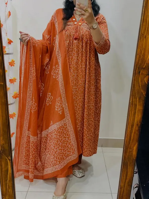 Cotton_Printed_Anarkali_With_Embroidered_Work_Kurta_Pant_Dupatta_Set_For_Women