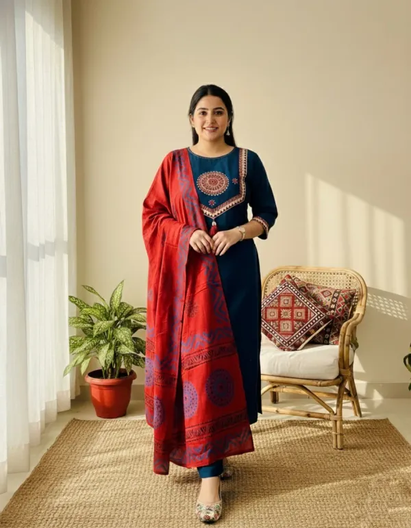 Blue_Amayra_Arjakh_Cotton_Kurti_Pant_Dupatta_Set_Thread_&_Lace_For_Women