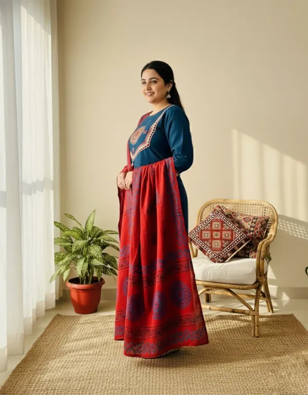 Blue_Amayra_Arjakh_Cotton_Kurti_Pant_Dupatta_Set_Thread_&_Lace_For_Women