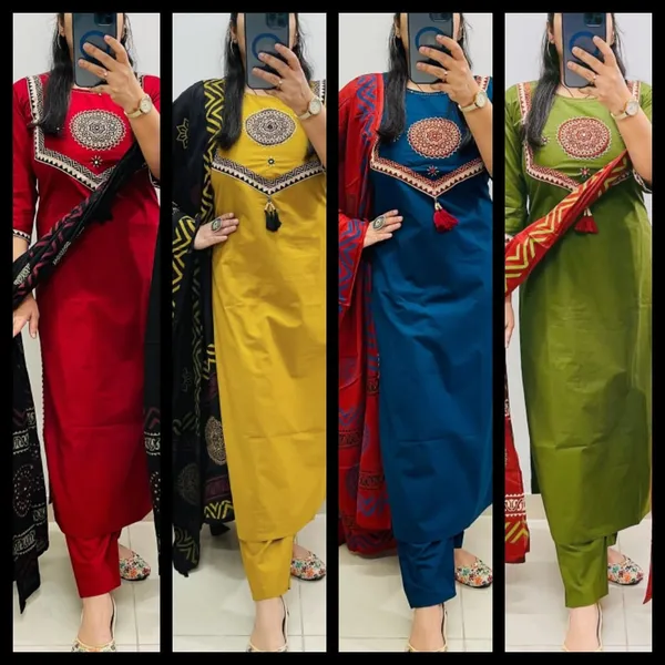 Red_Cotton_Kurti_With_Pant_&_Malmal_Dupatta_|_Fully_Stitched_Set_For_Women