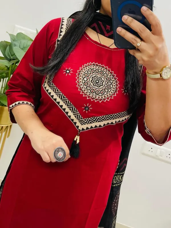 Red_Cotton_Kurti_With_Pant_&_Malmal_Dupatta_|_Fully_Stitched_Set_For_Women
