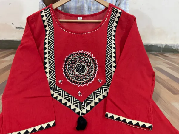 Red_Cotton_Kurti_With_Pant_&_Malmal_Dupatta_|_Fully_Stitched_Set_For_Women