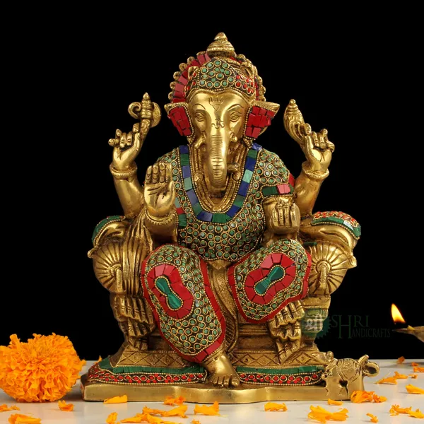 Gold_Brass_Ganesha_Idol_For_Home_Temple,_Office_Decor,_Gifting