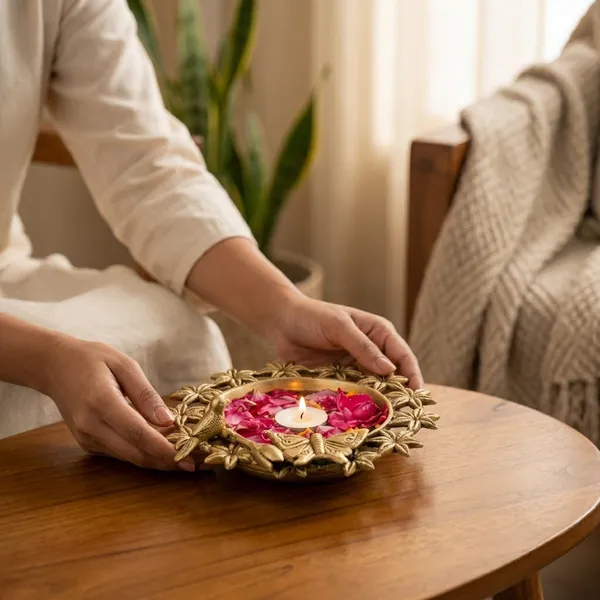 Gold_Brass_Urli_Bowl_With_Peacock_Design_And_Floating_Diya