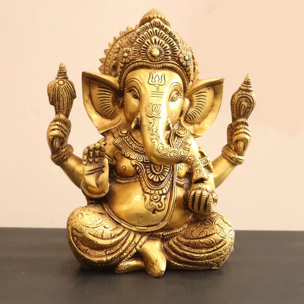 Gold_Brass_Ganesha_Idol_For_Home_Temple,_Office_Decor,_Gifting
