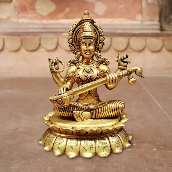 Gold_Brass_Saraswati_Idol_For_Home_Temple,_Study_Room,_Spiritual_Decor