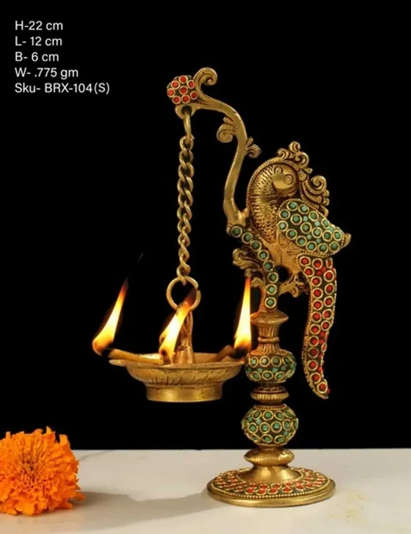 Gold_Brass_Peacock_Diya_Stand_With_Hanging_Chain_Oil_Lamp