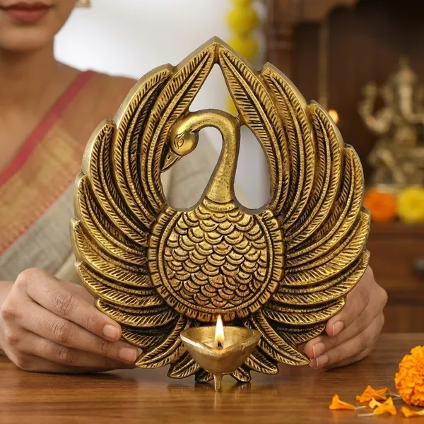 Gold_Brass_Traditional_Indian_Decorative_Peacock_Oil_Lamp_Diya_With_Candle_Holder