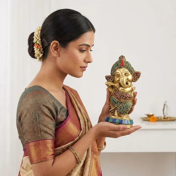 Gold_Brass_Tree_Of_Life_Decorative_Diya_Stand_With_Oil_Lamp_And_Ganesh_Idol_Pack_Of_2