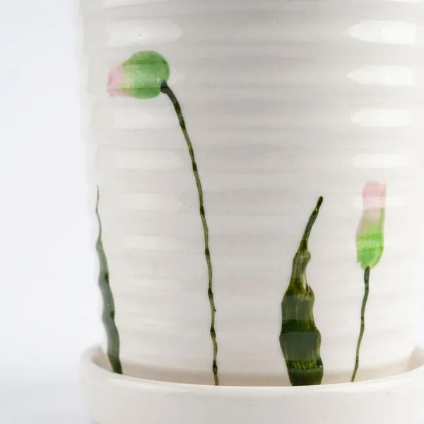 Pure_White_Ribbed_Ceramic_Planter_With_Leaf_Print_For_Home_And_Decor