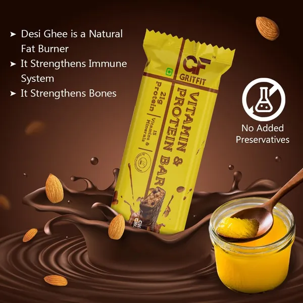 GRITFIT_Choco_Crunch_Protein_Bar_[Pack_of_6]_–_21g_Protein,_15_Vitamins_&_Minerals,_100%_Veg,_No_Preservatives,_No_Cholesterol_or_Trans_Fats,_60g_Each_–_Energy_&_Immunity_Boosting_Sports_Nutrition