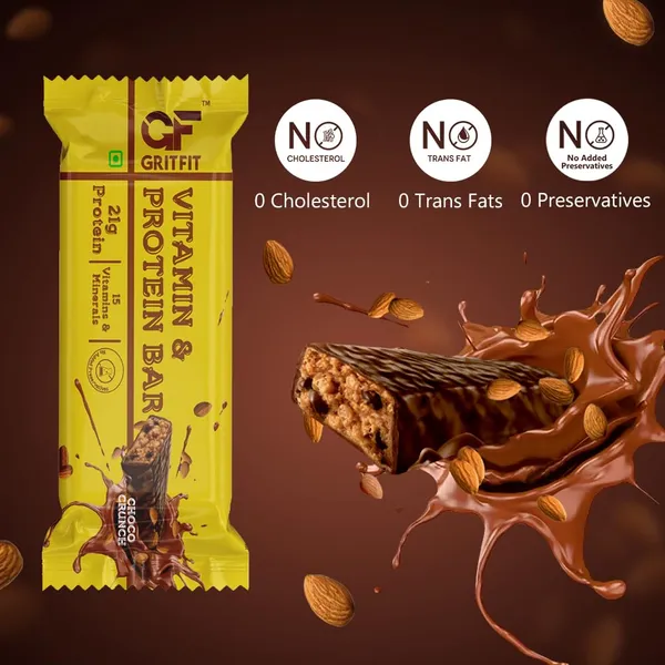 GRITFIT_Choco_Crunch_Protein_Bar_[Pack_of_6]_–_21g_Protein,_15_Vitamins_&_Minerals,_100%_Veg,_No_Preservatives,_No_Cholesterol_or_Trans_Fats,_60g_Each_–_Energy_&_Immunity_Boosting_Sports_Nutrition