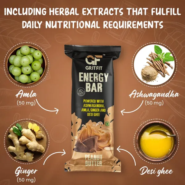 GRITFIT_Superfood_40_grams_Energy_Bar_Peanut_Butter_[Pack_of_6],_3.66g_Protein_&_2.41g_Fiber_Per_Bar,_Nutrient-Rich_Snack,_No_Preservatives,_Cholesterol_or_Trans_Fats,_100%_Veg_for_Energy_&_Immunity