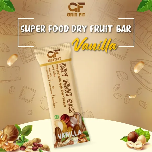 GRITFIT_Superfood_40_grams_Dry_Fruit_Vanilla_Bar_[Pack_of_6],_5.66g_Protein_&_3.76g_Fiber_Per_Bar,_Nutrient-Packed_Snack,_No_Added_Sugar,_Preservatives_or_Trans_Fats,_Cholesterol_Free_100%_Veg_for_Energy_&_Immunity