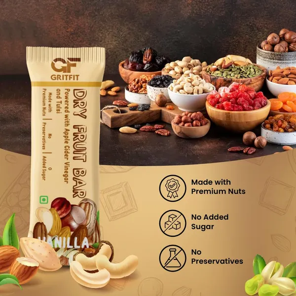 GRITFIT_Superfood_40_grams_Dry_Fruit_Vanilla_Bar_[Pack_of_6],_5.66g_Protein_&_3.76g_Fiber_Per_Bar,_Nutrient-Packed_Snack,_No_Added_Sugar,_Preservatives_or_Trans_Fats,_Cholesterol_Free_100%_Veg_for_Energy_&_Immunity