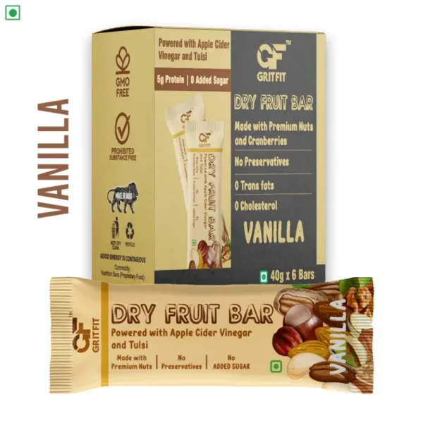 GRITFIT_Superfood_40_grams_Dry_Fruit_Vanilla_Bar_[Pack_of_6],_5.66g_Protein_&_3.76g_Fiber_Per_Bar,_Nutrient-Packed_Snack,_No_Added_Sugar,_Preservatives_or_Trans_Fats,_Cholesterol_Free_100%_Veg_for_Energy_&_Immunity