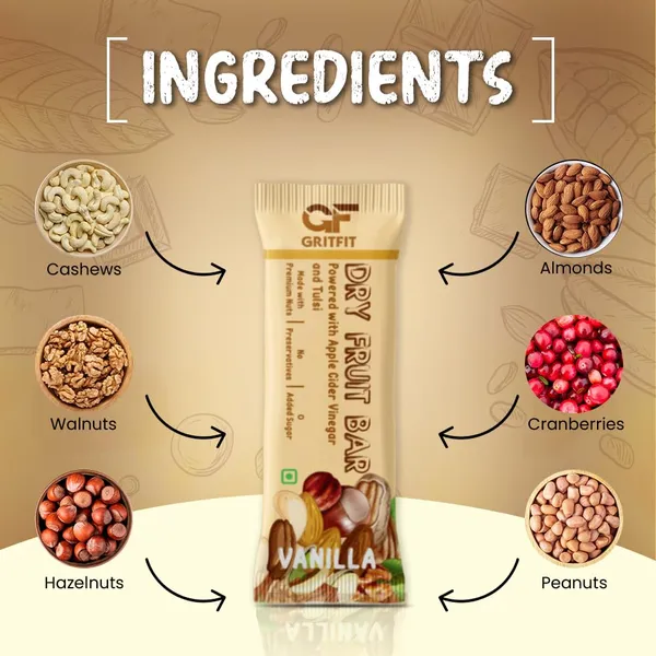 GRITFIT_Superfood_40_grams_Dry_Fruit_Vanilla_Bar_[Pack_of_6],_5.66g_Protein_&_3.76g_Fiber_Per_Bar,_Nutrient-Packed_Snack,_No_Added_Sugar,_Preservatives_or_Trans_Fats,_Cholesterol_Free_100%_Veg_for_Energy_&_Immunity