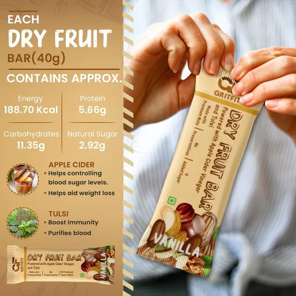 GRITFIT_Superfood_40_grams_Dry_Fruit_Vanilla_Bar_[Pack_of_6],_5.66g_Protein_&_3.76g_Fiber_Per_Bar,_Nutrient-Packed_Snack,_No_Added_Sugar,_Preservatives_or_Trans_Fats,_Cholesterol_Free_100%_Veg_for_Energy_&_Immunity