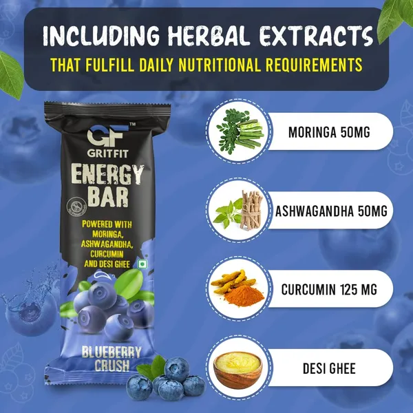 GRITFIT_Superfood_40_grams_Energy_Bar_Blueberry_Crush_(Pack_of_6),_4.84g_Protein_and_3.13g_Fiber_Per_Bar,_Nutrient-Rich_Snack,_No_Preservatives,_Trans_Fats_or_Cholesterol,_100%_Veg_for_Energy_&_Immunity