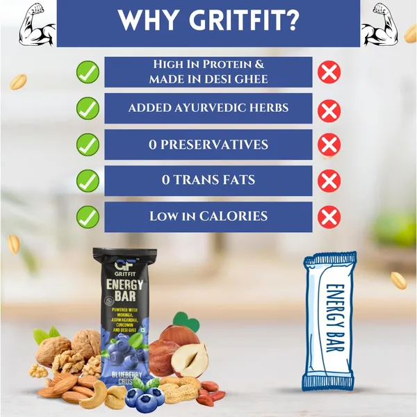 GRITFIT_Superfood_40_grams_Energy_Bar_Blueberry_Crush_(Pack_of_6),_4.84g_Protein_and_3.13g_Fiber_Per_Bar,_Nutrient-Rich_Snack,_No_Preservatives,_Trans_Fats_or_Cholesterol,_100%_Veg_for_Energy_&_Immunity