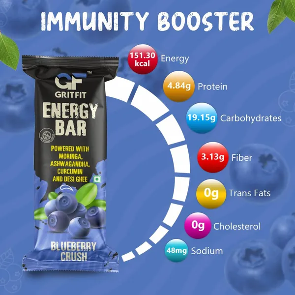 GRITFIT_Superfood_40_grams_Energy_Bar_Blueberry_Crush_(Pack_of_6),_4.84g_Protein_and_3.13g_Fiber_Per_Bar,_Nutrient-Rich_Snack,_No_Preservatives,_Trans_Fats_or_Cholesterol,_100%_Veg_for_Energy_&_Immunity